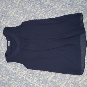 Senesio Navy Blue Sleeveless Tank Top w/ Sheer Panel Overlay, M